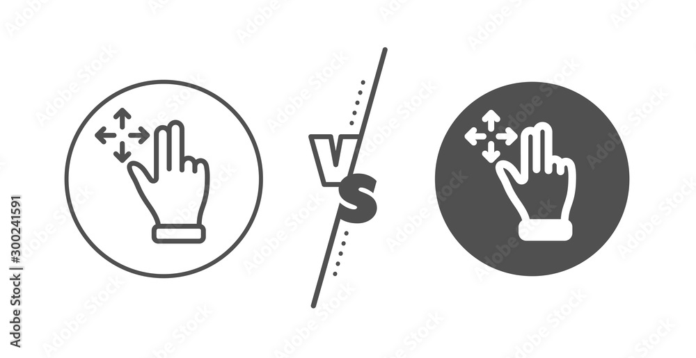 Slide arrow sign. Versus concept. Move gesture line icon. Swipe action symbol. Line vs classic move gesture icon. Vector Slide arrow sign. Versus concept. Move gesture line icon. Swipe action symbol. Line vs classic move gesture icon. Vector