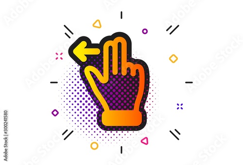 Slide left arrow sign. Halftone circles pattern. Touchscreen gesture icon. Swipe action symbol. Classic flat touchscreen gesture icon. Vector