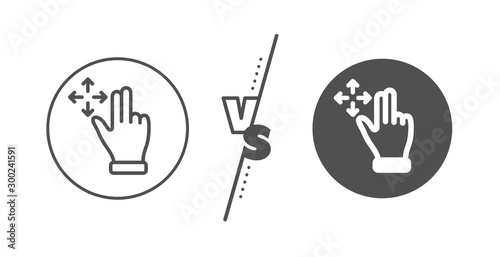 Slide arrow sign. Versus concept. Move gesture line icon. Swipe action symbol. Line vs classic move gesture icon. Vector