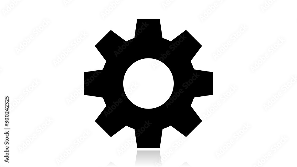 Gear icon vector design. Black icon with reflection isolated on the white background Gear icon vector design. Black icon with reflection isolated on the white background