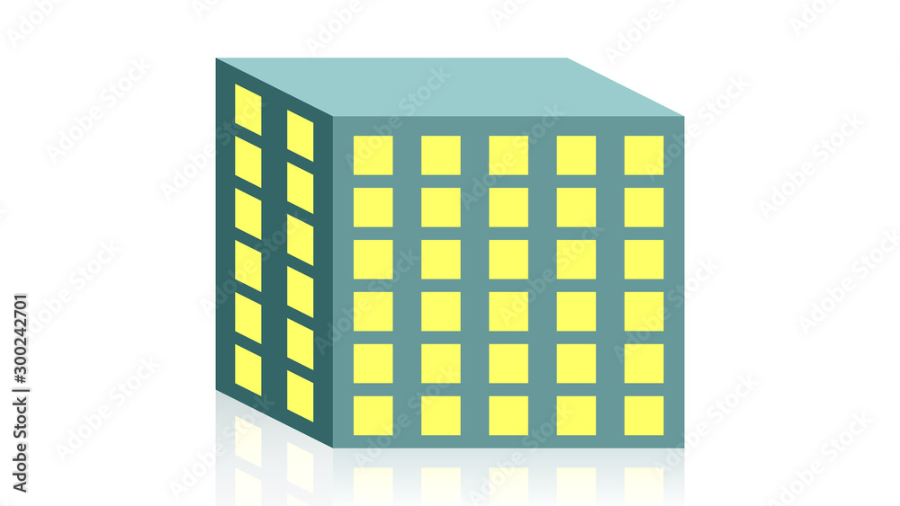 Real estate, building icon vector design. Black icon with reflection isolated on the white background