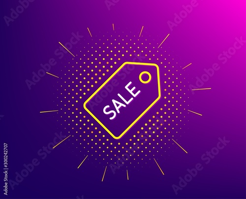 Shopping tag line icon. Halftone pattern. Sale Special offer sign. Coupon symbol. Gradient background. Sale ticket line icon. Yellow halftone pattern. Vector