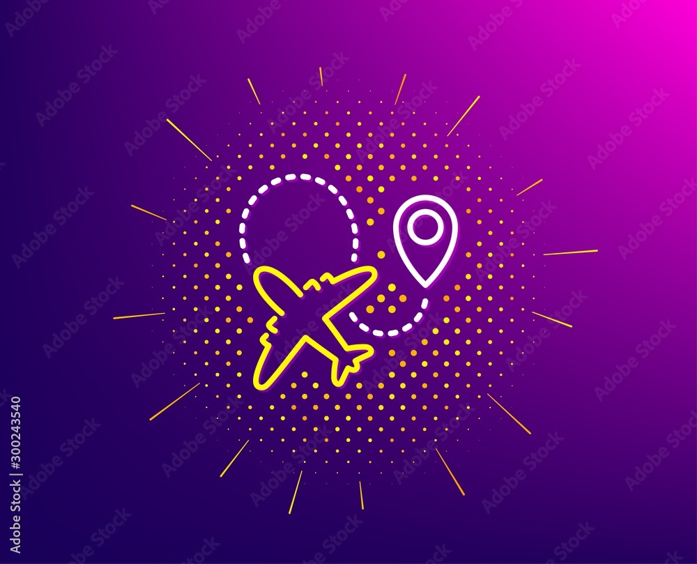 Airplane line icon. Halftone pattern. Plane flight transport sign. Aircraft symbol. Gradient background. Airplane line icon. Yellow halftone pattern. Vector Airplane line icon. Halftone pattern. Plane flight transport sign. Aircraft symbol. Gradient background. Airplane line icon. Yellow halftone pattern. Vector
