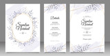 monochrome leaves wedding invitation set design with golden striped