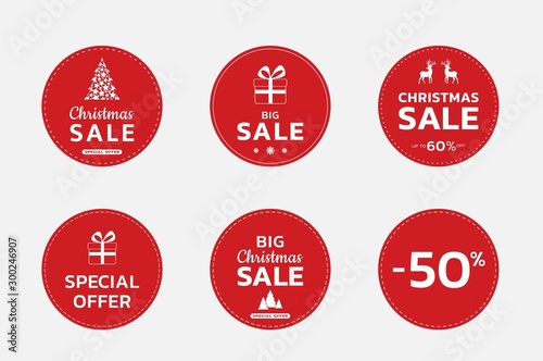 Christmas sale label set. Christmas and new year promotion design. sale stickers