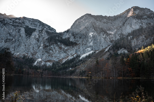 small langbathlake in ebensee Austria during autumn, amazing mountain landscape