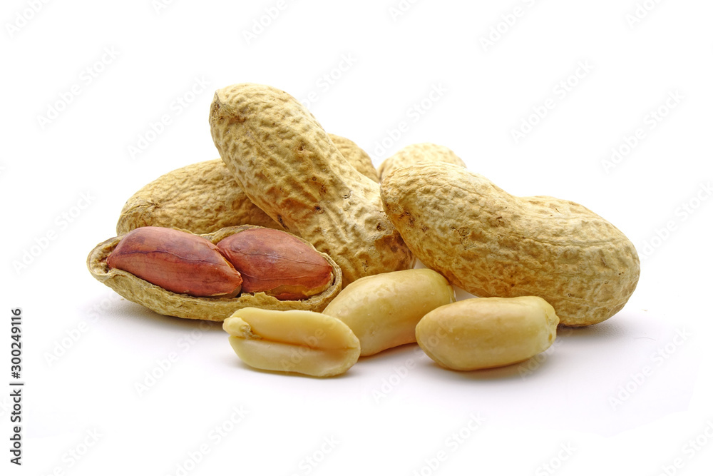 Peanuts isolated on white background. Group of peanuts. Peanuts isolated on white background. Group of peanuts.