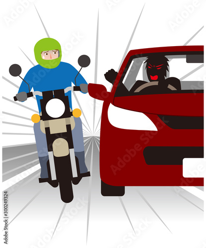 オートバイへの幅寄せ煽り運転.ベクター素材.