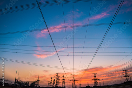 Contour of Transmission Tower at Sunset