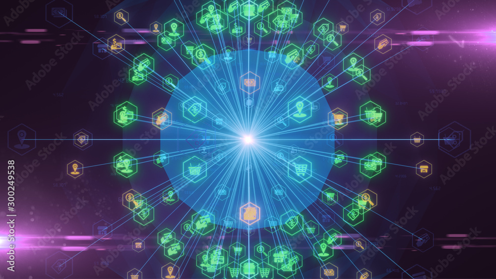 Fototapeta premium Online shopping internet retail e-commerce and location services - Illustration render