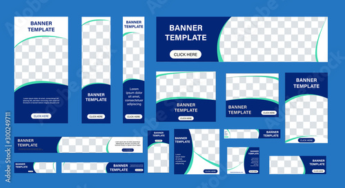 set of creative web banners of standard size with a place for photos.  Business ad banner. Vertical, horizontal and square template. vector illustration EPS 10