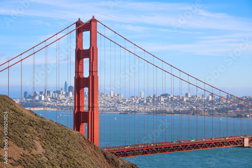 A View of the Golden Gate Bridge and the Bay with the city of San Francisco as background