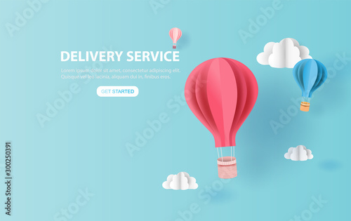 Balloons colorful color floating in air blue sky background.Creative paper cut and craft style design space for Christmas day,Festival,holiday,summer season,springtime.Good idea Pastel color.vector