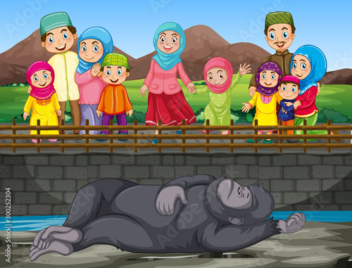 Scene with people visiting the zoo