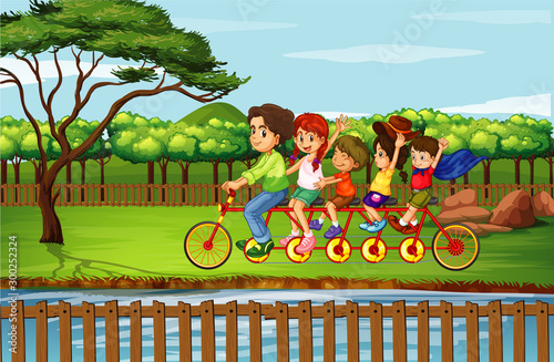 Family riding bike in the park