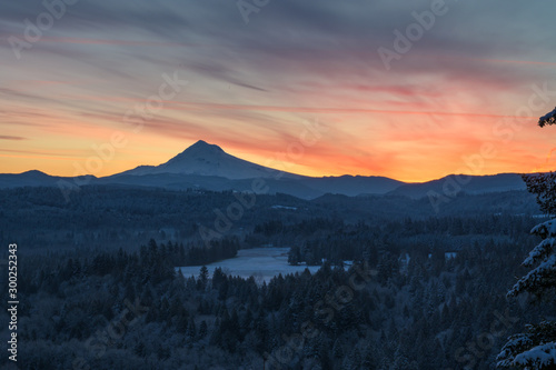 Fototapeta Naklejka Na Ścianę i Meble -  Field at Sunrise Below Mt. Hood