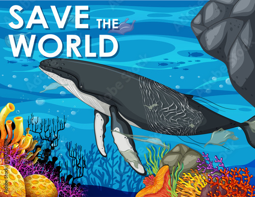 Poster design with whale and plastic bags
