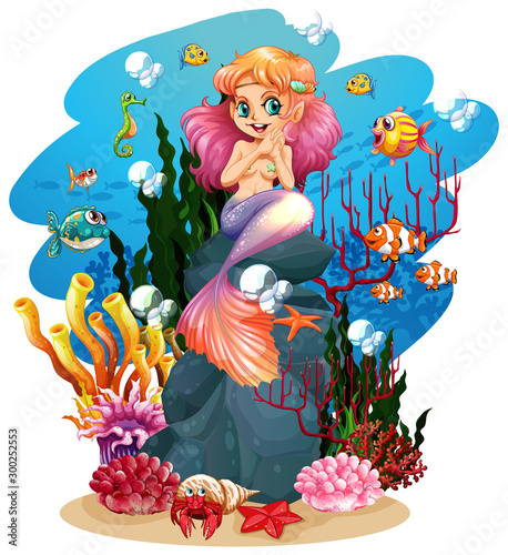 Mermaid and fish underwater