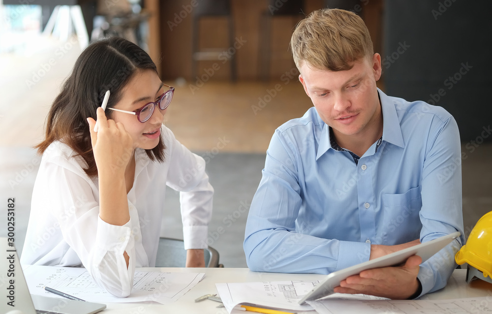 Fototapeta premium Business working in office with documents and laptop people Consulting and business planning.