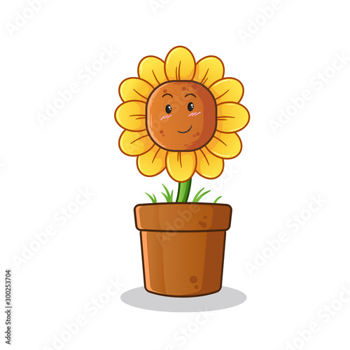 sunflower shy mascot vector cartoon art illustration