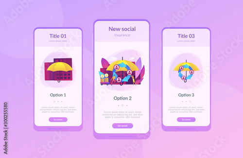 Individuals pool their premiums together to insure against a risk. Peer-to-Peer insurance, P2P collaborative risk, new social insurance concept. Mobile UI UX GUI template, app interface wireframe