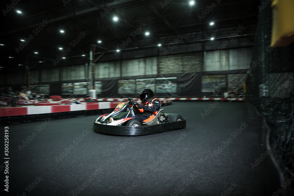Kart in motion on the racetrack