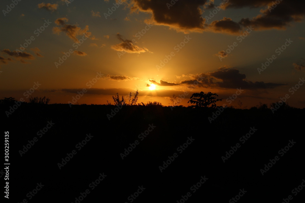 atardecer, sol, paisaje