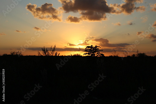 atardecer, sol, paisaje