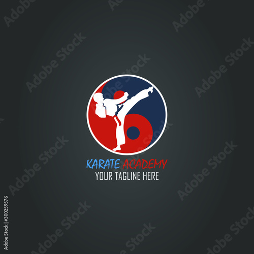 Karate logo design template vector illustration with red and blue combination color.