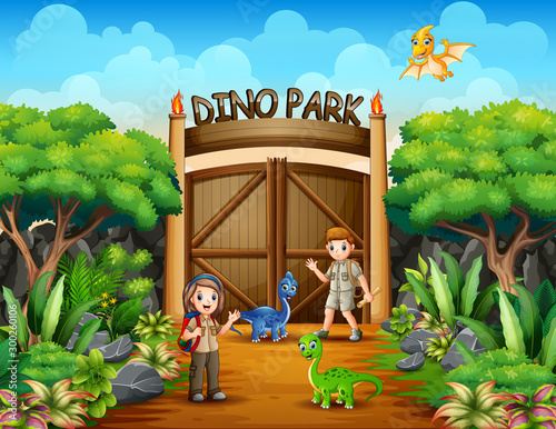 The explorer boy and girl in dino park
