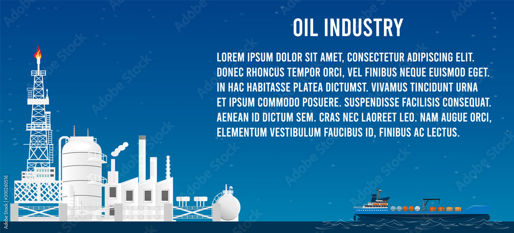 Gas oil industry platform Banner with Outbuildings, Oil storage tank ...