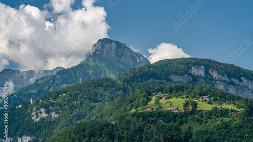 Switzerland, Panoramic view on green Alps and lake Lucerne
