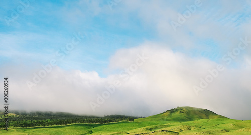 Scenic view from Kamuela / Waimea of Kohala mountain with lush green ranch fields, and pu'u (hills) on Hawaii Big Island photo
