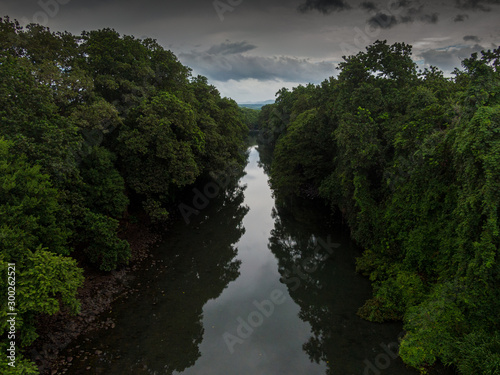 Beautiful aerial view river corobici in the jungle of Costa Rica 