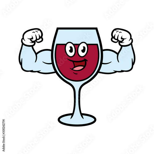 Cartoon Flexing Muscular Wine Character