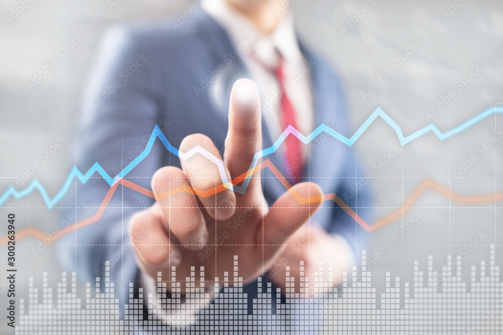 Business Financial Trading Investment concept graph virtual screen double exposure. Business Financial Trading Investment concept graph virtual screen double exposure.