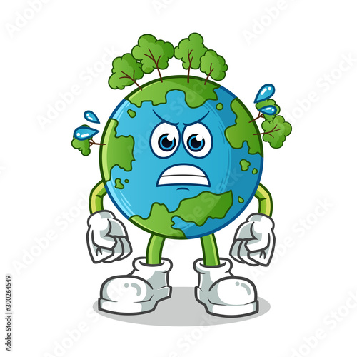 earth angry mascot vector cartoon illustration