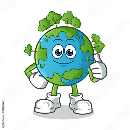 earth thumbs up mascot vector cartoon illustration