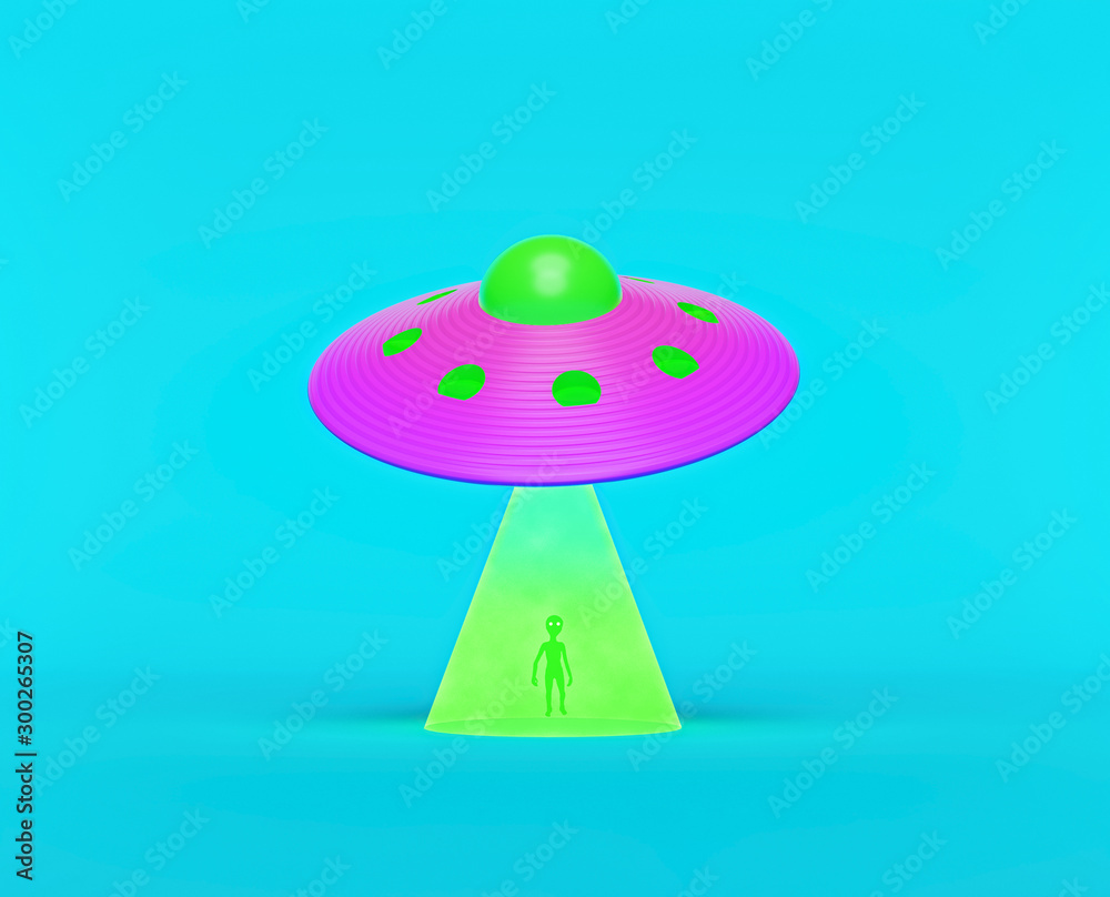 cartoon style UFO. flying Alien spaceship isolated on blue background. minimalism concept. 3d rendering cartoon style UFO. flying Alien spaceship isolated on blue background. minimalism concept. 3d rendering