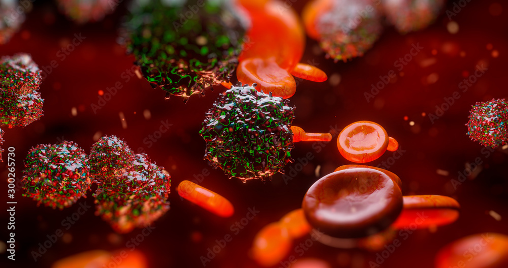 3d render electron microscope of red blood cells and other bodies or ...
