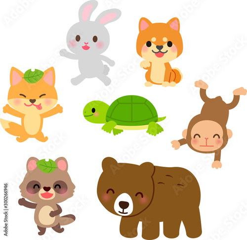 日本の昔話の動物のイラストセット