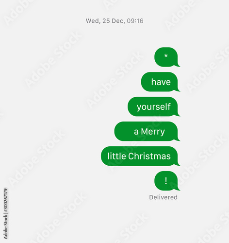 Greeting Christmas Cards. Text messaging concept. Messages in a form of Christmas tree.  Vector Illustration.