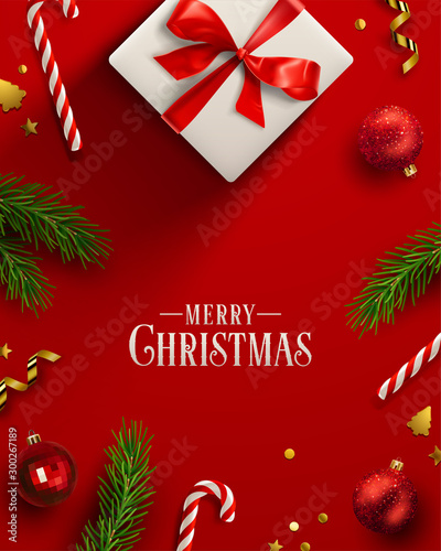 Christmas background, banner, frame, header, background or greeting card design. Vector Illustration