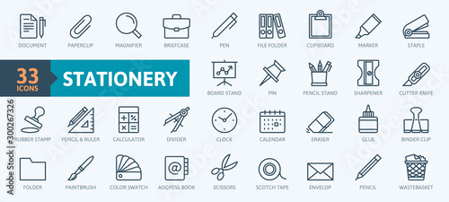 Office stationery - minimal thin line web icon set. Outline icons collection. Simple vector illustration. photo