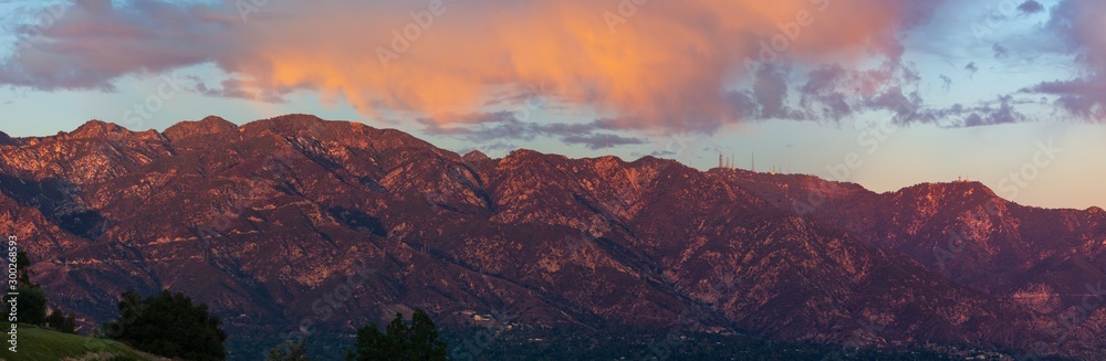 Panoramic image of the San Gabriel Mountains taken from Pasadena in Los Angeles County.