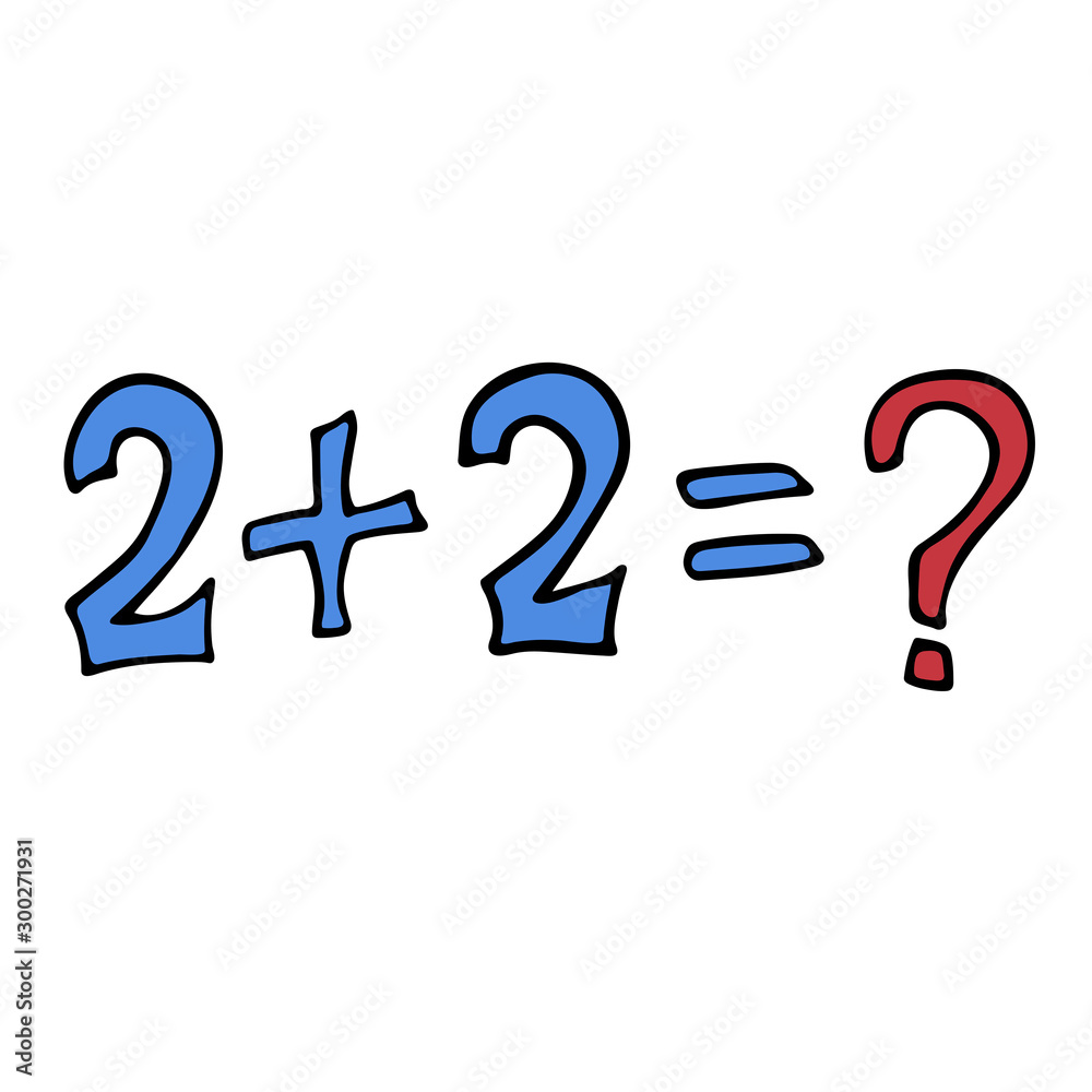 equation two plus two equals question mark. isolated vector illustration equation two plus two equals question mark. isolated vector illustration