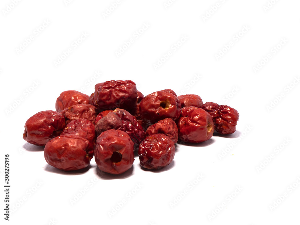 Chinese jujube or red date isolated on white background.
