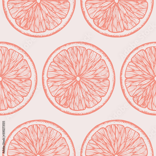 Hand drawn orange seamless pattern. Vintage vector background with orange slices 