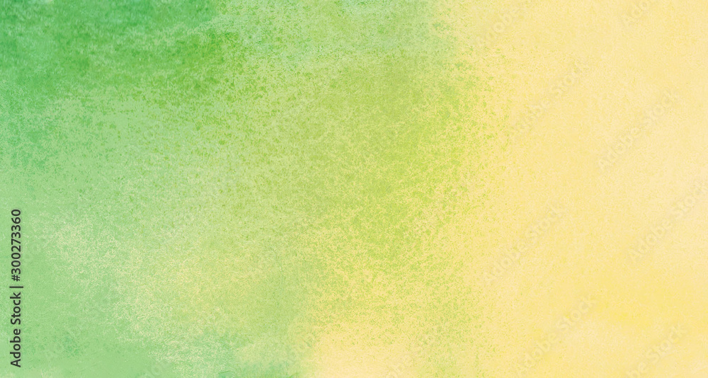Watercolor green yellow color background. Beautiful gradient transition. Abstract texture. Horizontal painted template with paper texture.