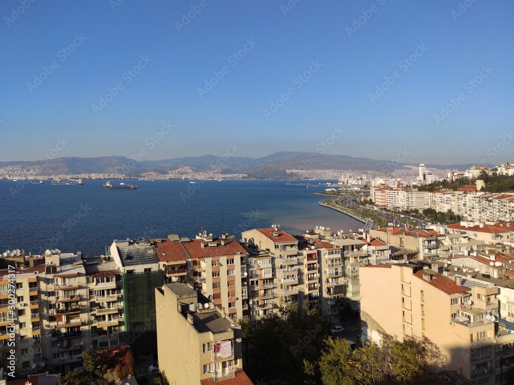 Izmir city view of the Izmir Bay. View from the tower asansor. Turkey